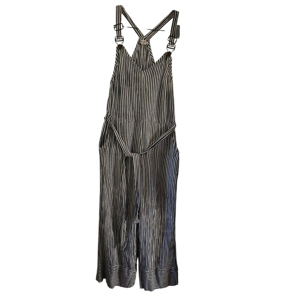 Billabong Striped Lagenlook Cropped Overall Bibs Jumpsuit Romper Cropped Large